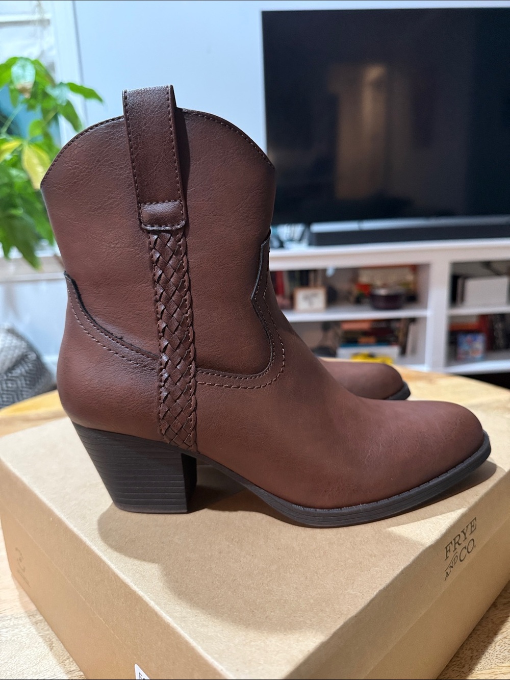 FRYE AND CO. Brown Braided Western Ankle Boots